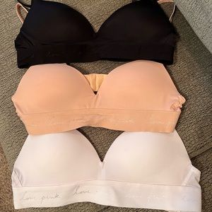 Three VS Pink Wireless Bras